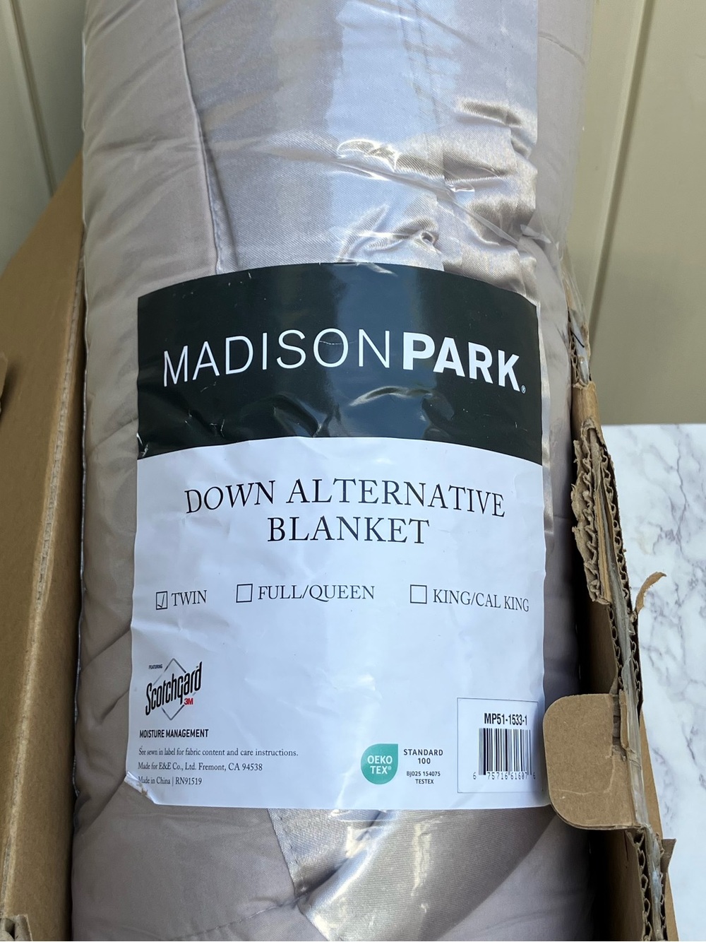 Madison Park down alternative blanket taupe NWT lightweight cozy fall